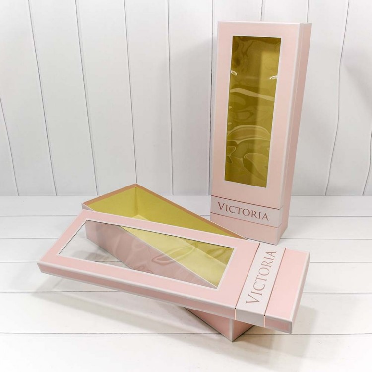 720571/1 Набор коробок 1/2 прямоугольный 61*21.5*13 см с окошком розовый 1/12