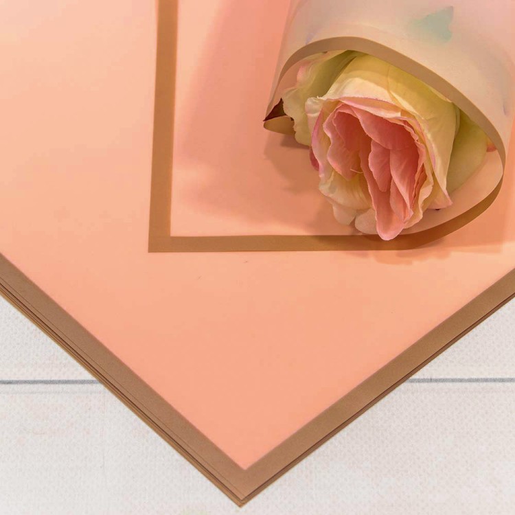 1640/6022 Плёнка в листах 58*58 (20 шт.) матовая с золотым краем 50мкм Персиковый 1/60 1640/6022 Плёнка в листах 58*58 (20 шт.) матовая с золотым краем 50мкм Персиковый 1/60