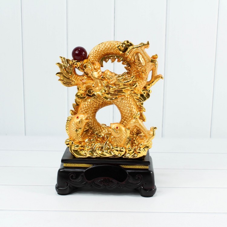 888500-15 Два дракона с рыбками 19*14*30 см (сусальное золото)