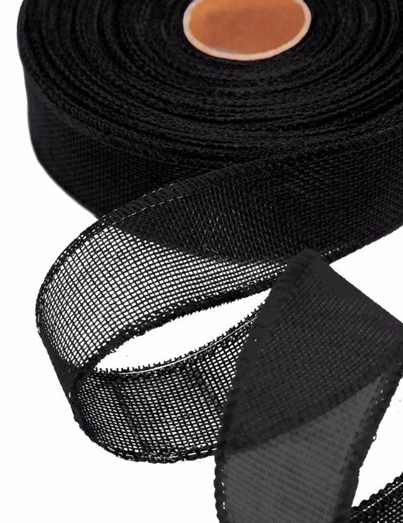 5511-40/A15 Лента декоративная из искусственного льна с проволокой 4 см*25 ярд черный 1/60 5511-40/A15 Лента декоративная из искусственного льна с проволокой 4 см*25 ярд черный 1/60