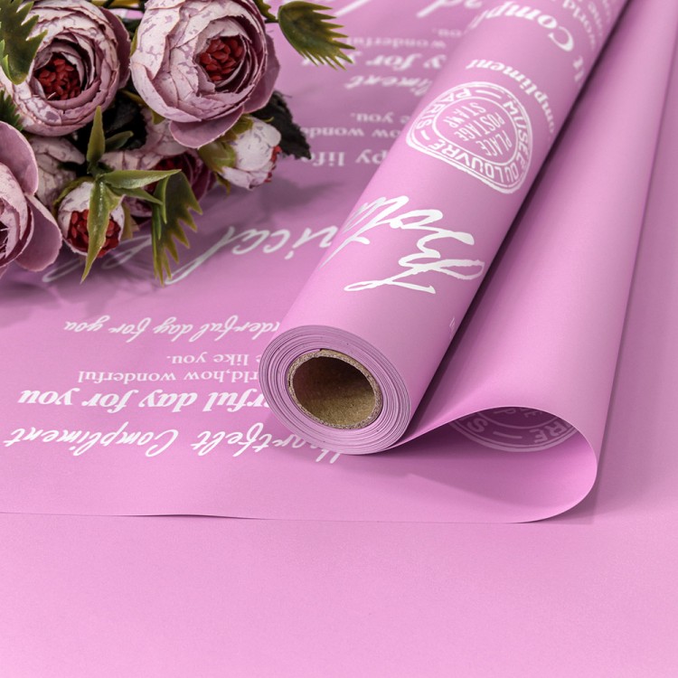 1662/2065 Плёнка 0,58*10м матовая с печатью "Good Luck" 65мкм Лавандовый розовый 1/30 1662/2065 Плёнка 0,58*10м матовая с печатью "Good Luck" 65мкм Лавандовый розовый 1/30