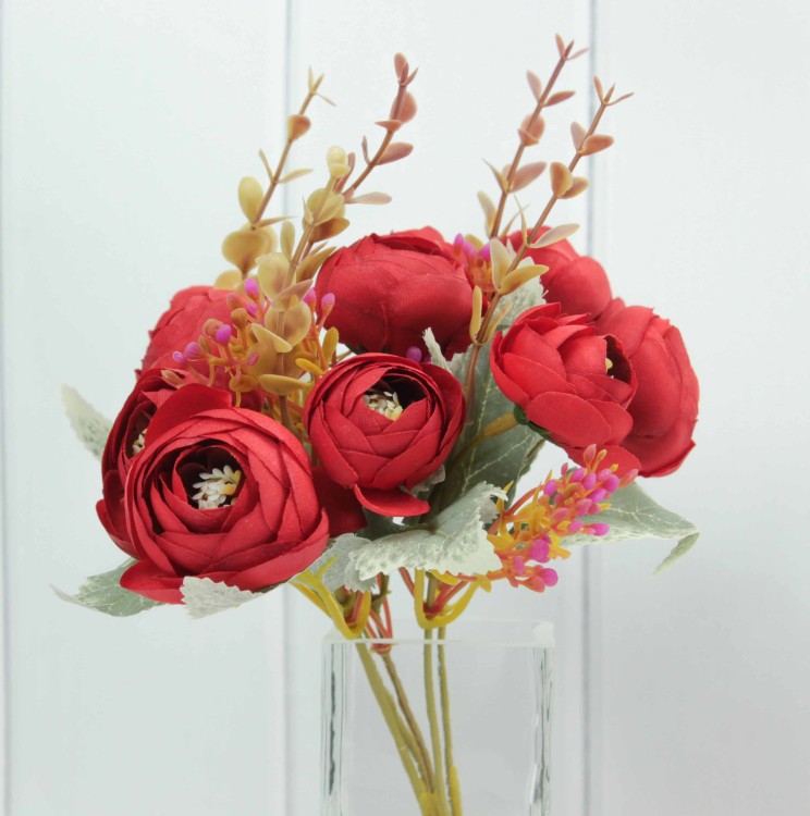 303-10-300/15 Искусственные цветы Пионы 10 цветов Красный 30см 1/1 