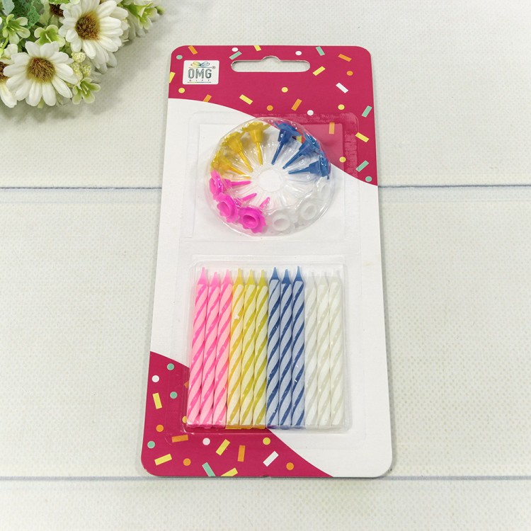 20010-51 Свечи для торта набор (12 шт.) 8см "Спираль" (микс) 1/24 1/288