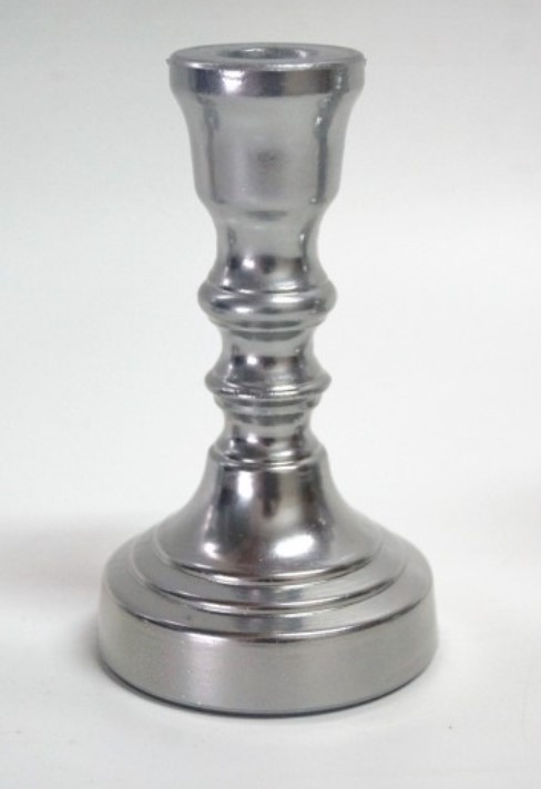 3906711424/  СЕРЕБРЯНЫЙ МЕТАЛЛИК КРИСТОФФ-2 Подсвечник для столовых свечей средний H 145 D 85	