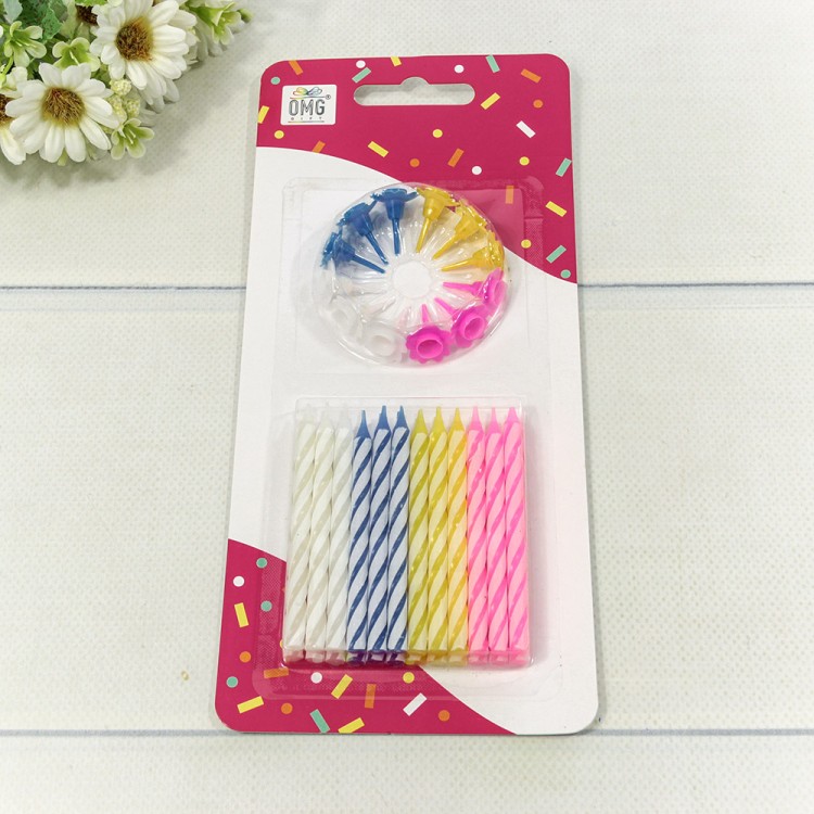 20010-52 Свечи для торта набор (24 шт.) 8см "Спираль" (микс) 1/24 1/288