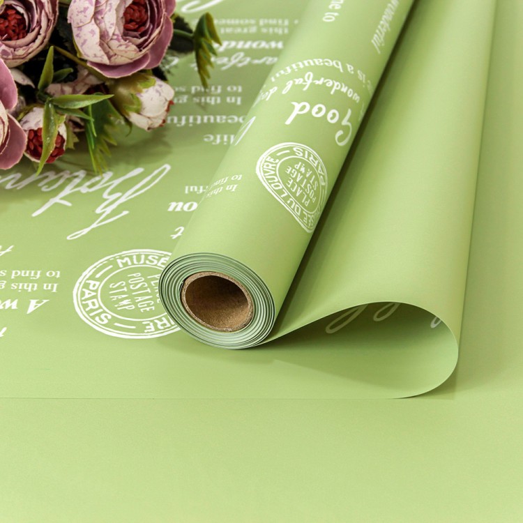 1662/7493 Плёнка 0,58*10м матовая с печатью "Good Luck" 65мкм Фисташковый 1/30 1662/7493 Плёнка 0,58*10м матовая с печатью "Good Luck" 65мкм Фисташковый 1/30