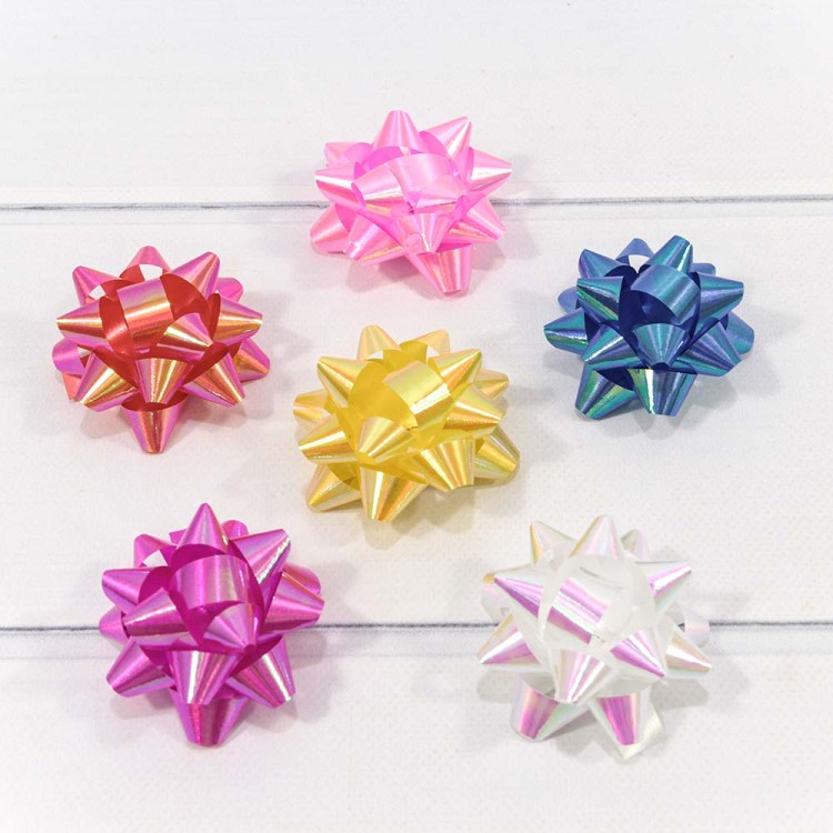 500558-25 Бант-звезда 6,3 см на липучке перламутр (микс) 1/40 1/32 упак.