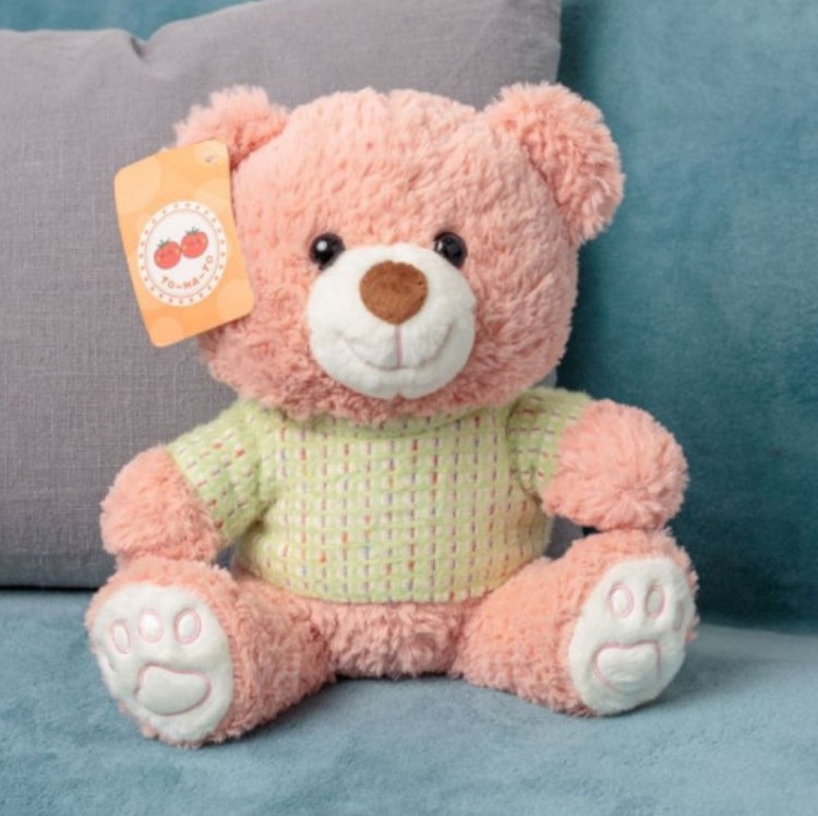 JX502716212P Мягкая игрушка Медведь розовый в желтой кофте модель Y16212 размер 27см