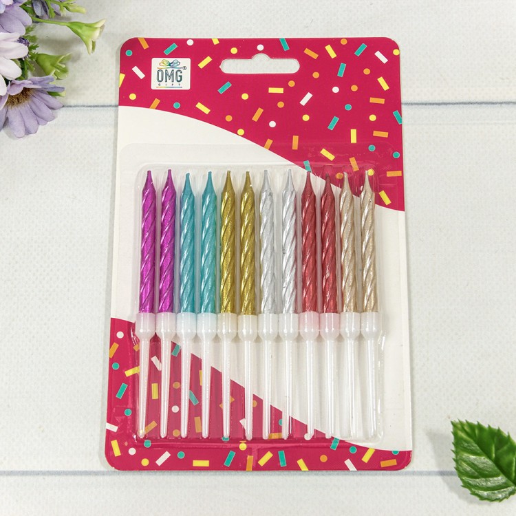 20010-8/3 Свечи для торта набор (12 шт.) 6,5см "Спираль" (микс) 1/24 1/288