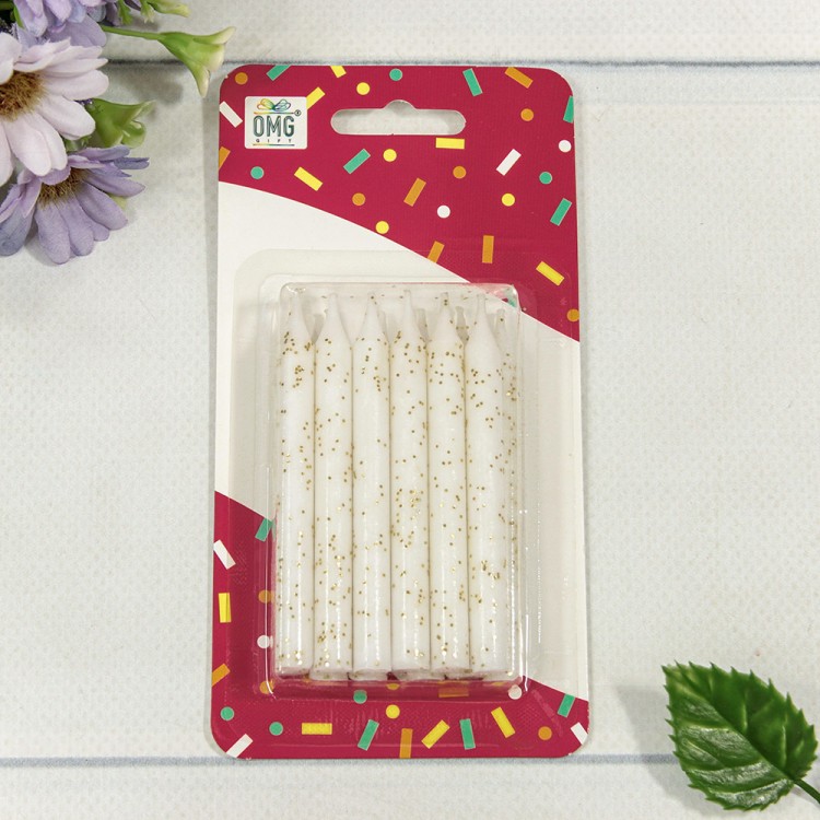 20010-95/1 Свечи для торта набор (12 шт.) 8см с блёстками Белый 1/12 1/144