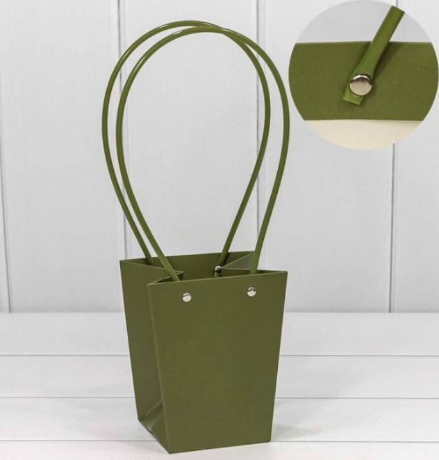 000171G/27 Пакет подарочный "Ваза для цветов" 15,5*13*9,5 Оливково-зелёный 1/10 1/150 