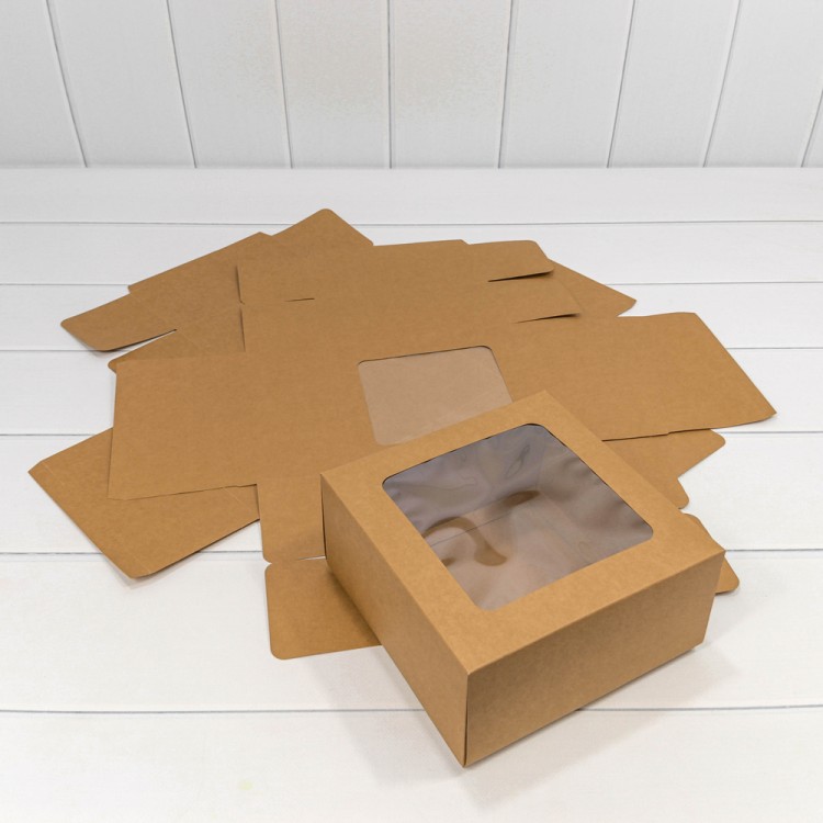 0007225 Коробка Квадратная 20*20*10 сборная с окошком Крафт 1/20 1/120 0007225 Коробка Квадратная 20*20*10 сборная с окошком Крафт 1/20 1/120