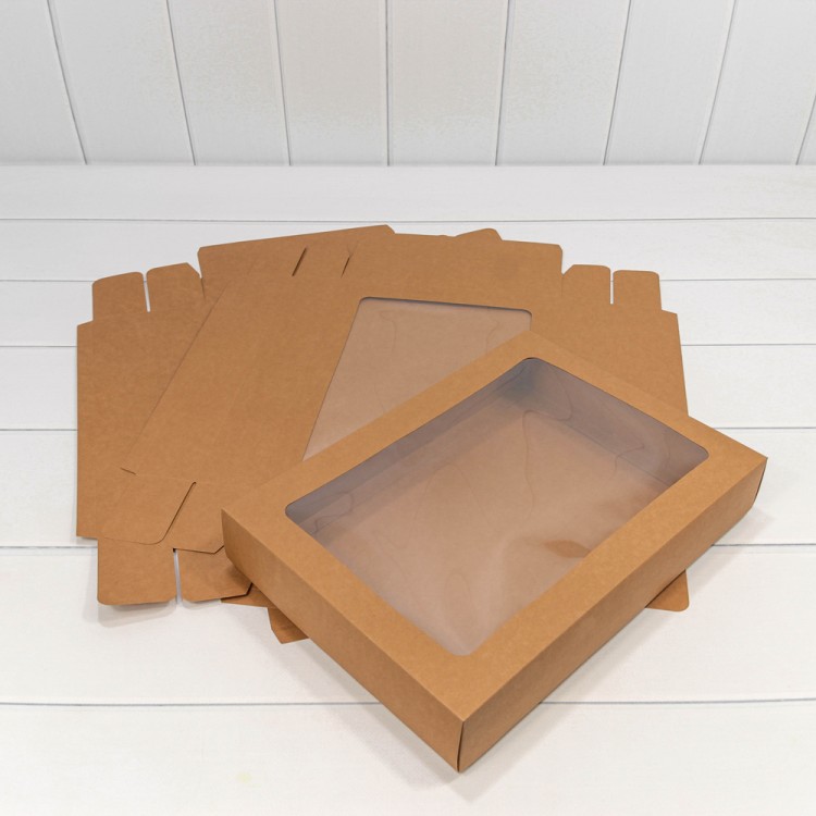 0007231 Коробка Прямоугольная 35*25*6 сборная с окошком Крафт 1/20 1/120 0007231 Коробка Прямоугольная 35*25*6 сборная с окошком Крафт 1/20 1/120