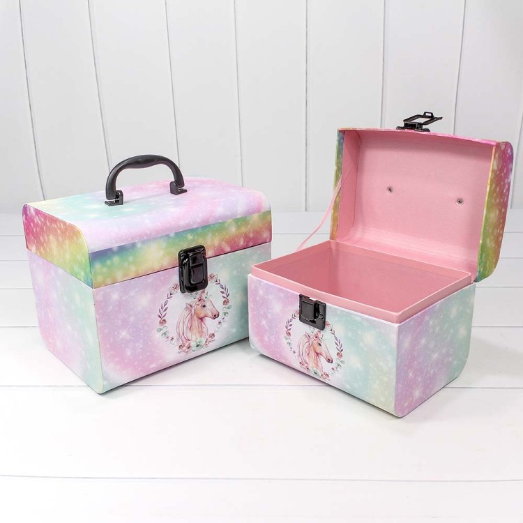 720772/3 Коробки "Чемодан" Набор 1/2 22*17*17,8 "Единорог на радужном фоне" 1/18