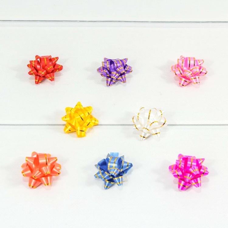 500560-15 Бант "Звезда" на липучке с золотой полосой 3,8см (100 штук в упаковке) 1/48