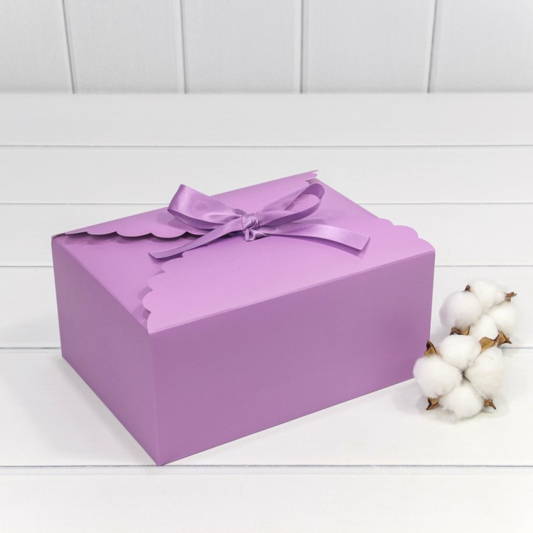 000920-8/1 Коробка Прямоугольная 22*16*10 сборная с атласной лентой Сиреневый 1/20 1/500