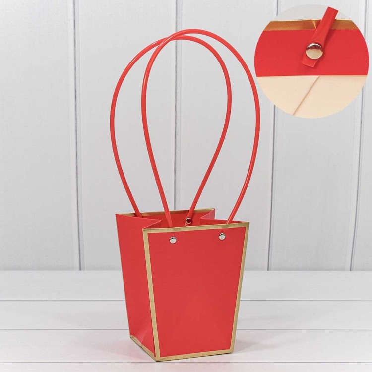 000172G/1 Пакет подарочный "Ваза для цветов" 15,5*13*9,5 с золотой рамкой Красный 1/10 1/150