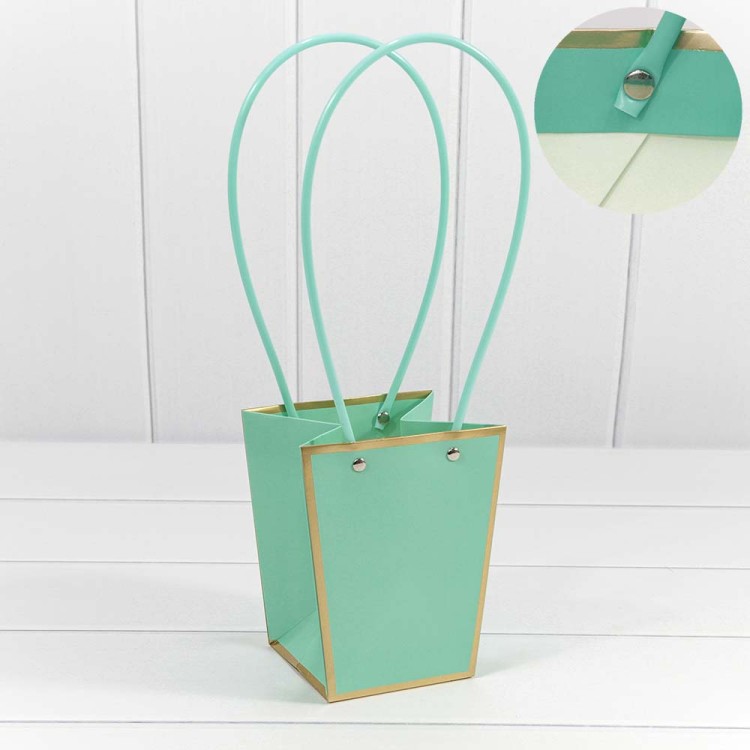 000172G/3 Пакет подарочный "Ваза для цветов" 15,5*13*9,5 с золотой рамкой Тиффани 1/10 1/150