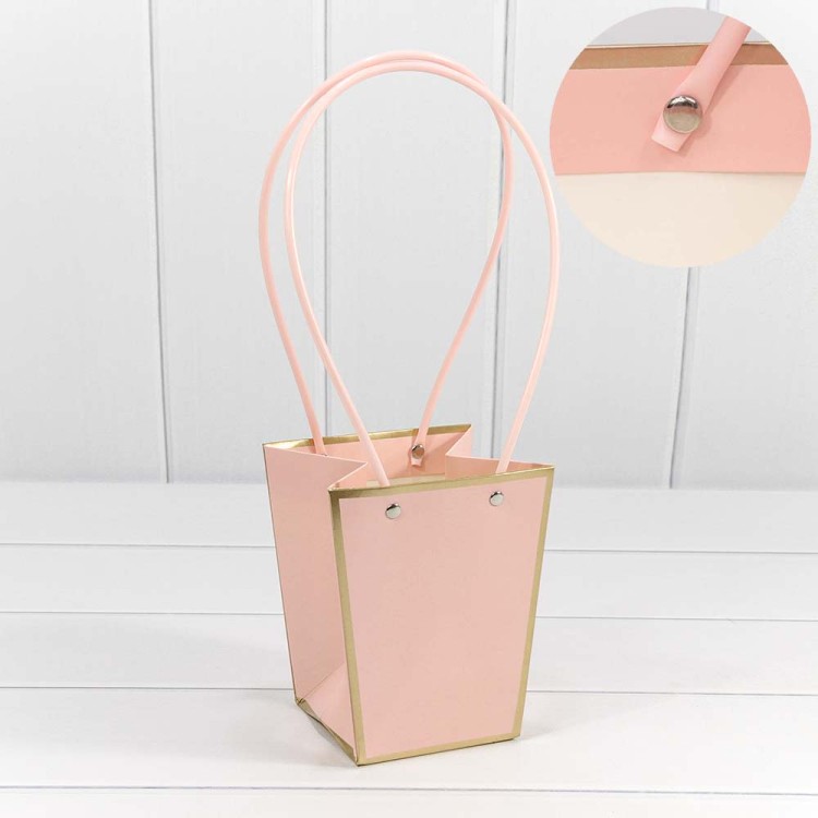 000172G/2 Пакет подарочный "Ваза для цветов" 15,5*13*9,5 с золотой рамкой Розовый 1/10 1/150