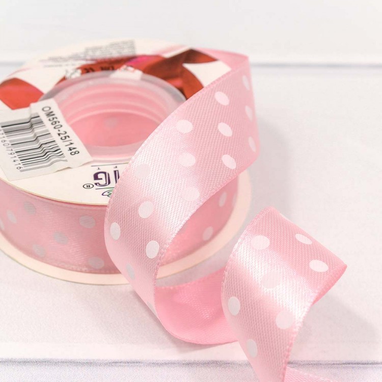 560-25/148 Лента Атласная Горох 2,5см*25ярд Розовый 1/5 1/300