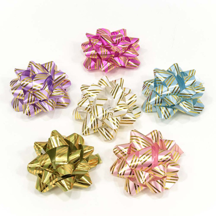 500566-63 Бант-звезда 6,3 см "Золотые полоски" (микс) 1/12 1/72 упак.