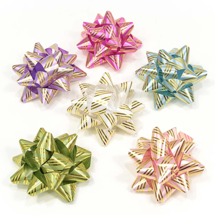 500566-76 Бант-звезда 7,6 см "Золотые полоски" (микс) 1/6 1/40 упак.