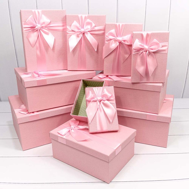 721604/0020 Набор коробок Прямоугольные 1/10 34*26*15,3 "Бант" Розовый 1/4