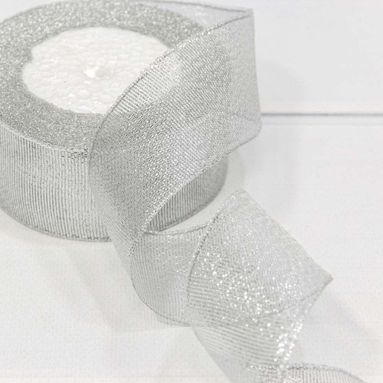 557-38/S Лента Парча с блеском 3,8см*25ярд Серебряный 1/5 1/200