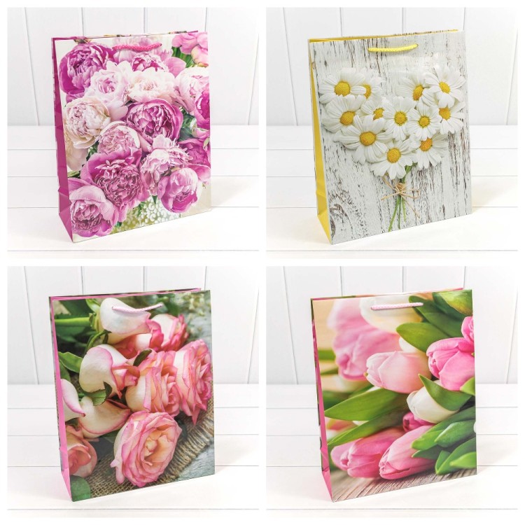 00019C Пакет подарочный "Цветы" 128 гр/м2 26*32*10 см (микс) 1/20 1/360