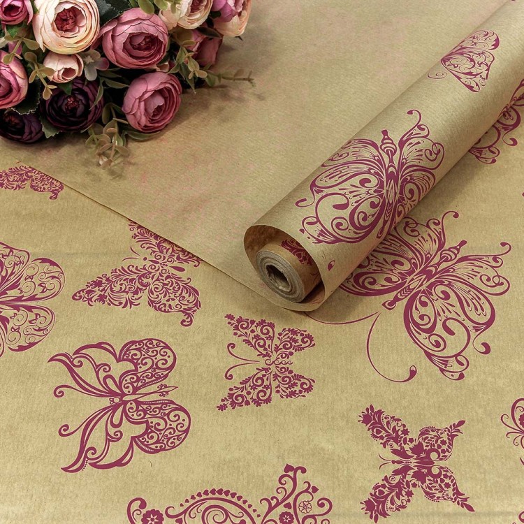 1403/29 Бумага Крафт 0,72*10м Верже 40г "Мотыльки" Розовый 1/22