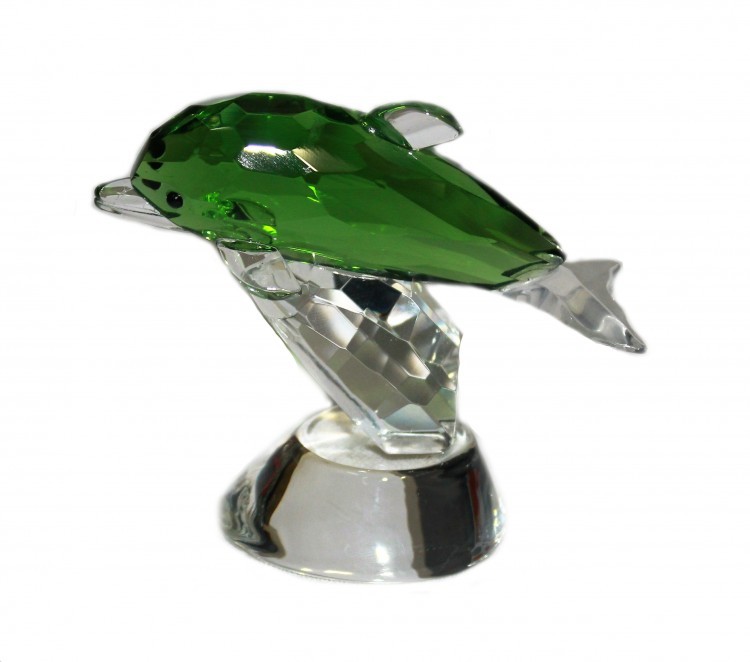 ХН58-8Н Дельфин из хрусталя 10х4,8х8,5 см зеленый