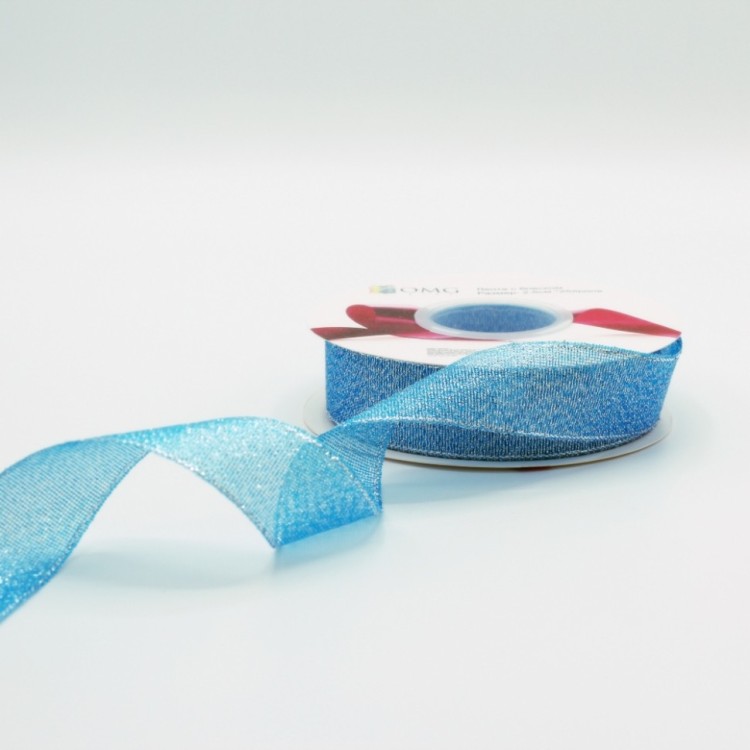 557-25/198 Лента парча с блеском 2,5 см*25 ярдов голубой 1/8 1/144