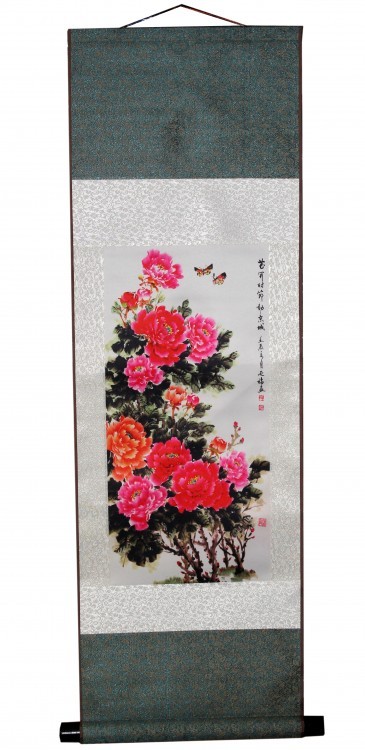888102-19 Панно из шёлка "Цветы" (34,5х96 см)
