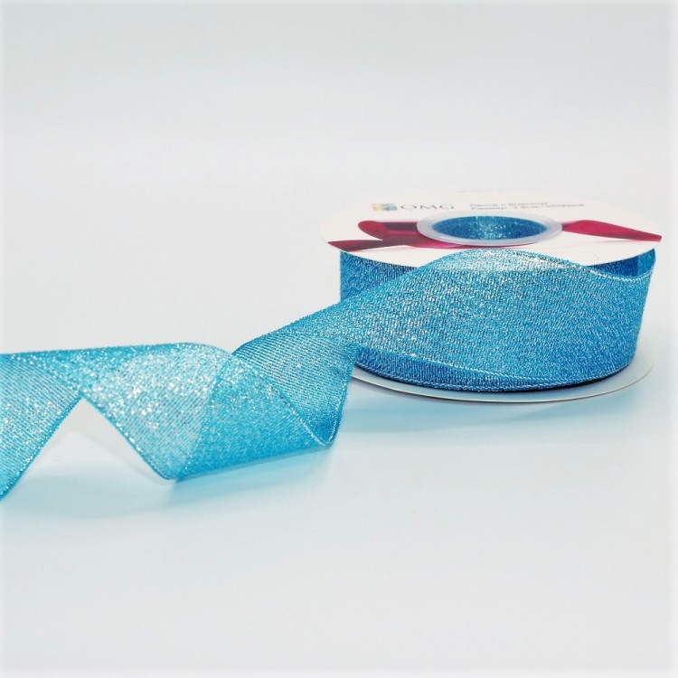 557-38/198 Лента парча с блеском 3,8 см*25 ярдом голубая 1/6 1/108