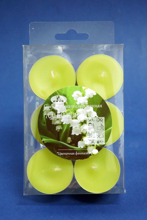 230010121307 Чайные свечи малые D-37мм. Набор 12 шт, цвет салатовый, аромат ландыш