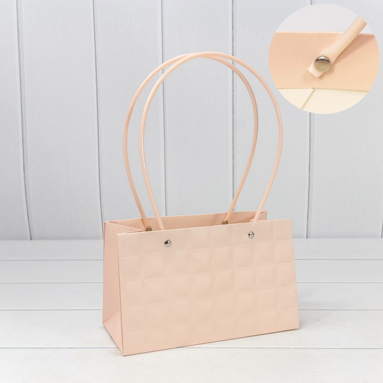 000168EA/33 Пакет подарочный "Ваза для цветов" 22*13,5*10,5 "Квадраты" Персиковый 1/10 1/120