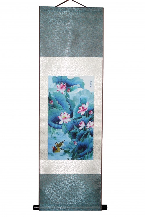 888102-33 Панно из шёлка "Лотос и и уточки" (34,5х96 см)