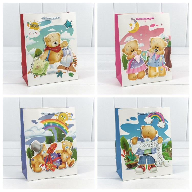 000334E Пакет подарочный с 3D аппликацией "Мишки" (микс) 18*23*10 210г 1/20 1/360