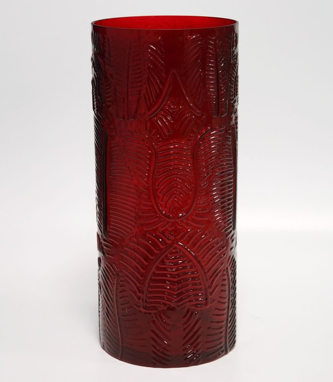 2700121350 КАРНАВАЛ-красный прозрачный МАРТА-1 ваза текстурная цилиндрическая Н-350