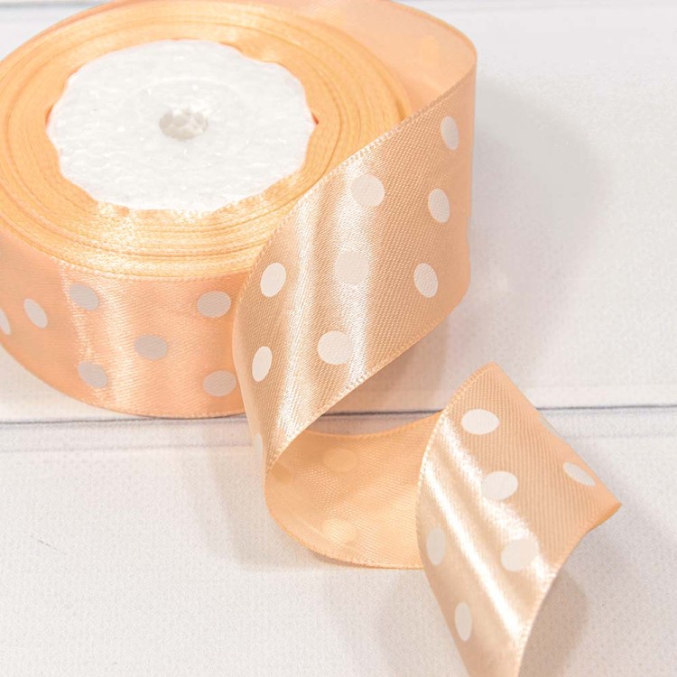 560-38/07 Лента Атласная Горох 3,8см*25ярд Персиковый 1/6 1/108