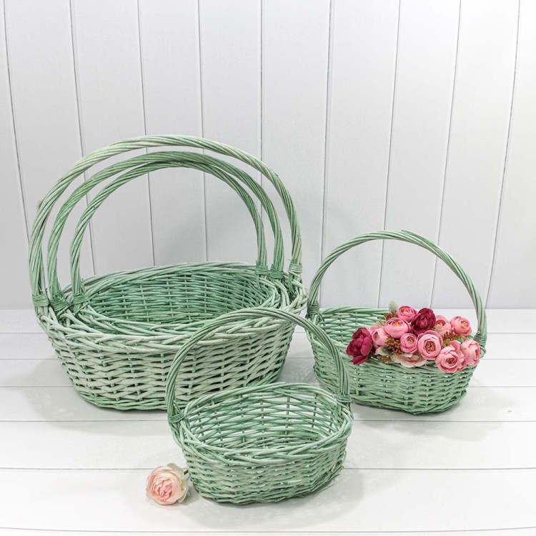 420170/6 Корзины плетёные Овальные Набор 1/5 48*40*17/48 (±5%) с ручкой Бело-зелёный 1/12 420170/6 Корзины плетёные Овальные Набор 1/5 48*40*17/48 (±5%) с ручкой Бело-зелёный 1/12