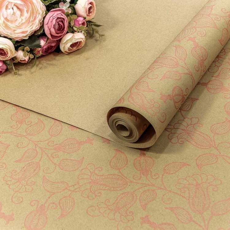 1402/25 Бумага Крафт 0,72*10м Экошик 70г "Вьюнок полевой" Розовый 1/25