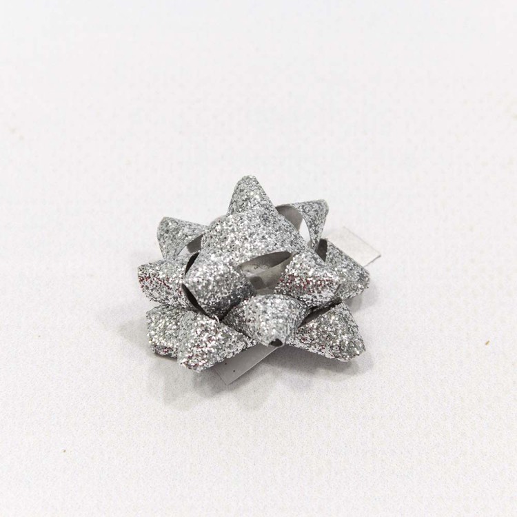 500564-38/2 Бант-звезда 3,8 см "Блеск" Серебряный 1/12 1/100 упак.