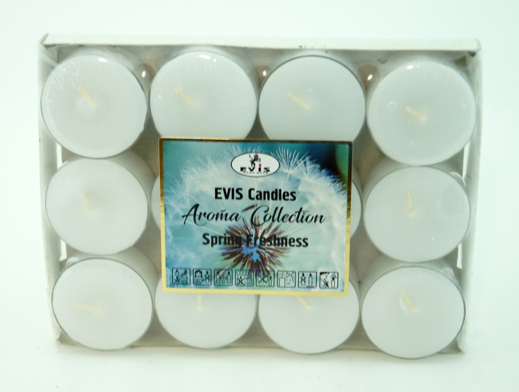 230030120125 Чайные свечи парафиновые малые D-37мм в пластиковых гильзах, набор 12 шт. арома