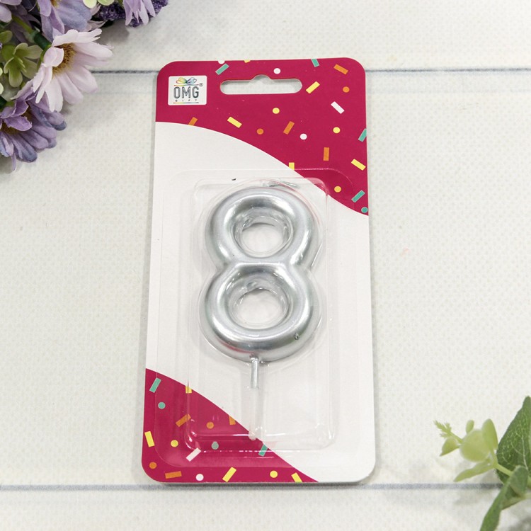 20014/8 Свеча для торта Цифра 8 Серебряный 6см 1/12 1/120 