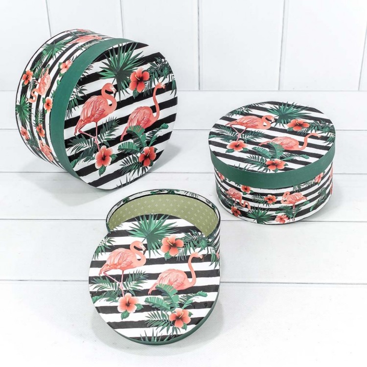 7201000/413 Набор коробок 1/3 круглый 21*11,5 см Фламинго белый/черный 1/30