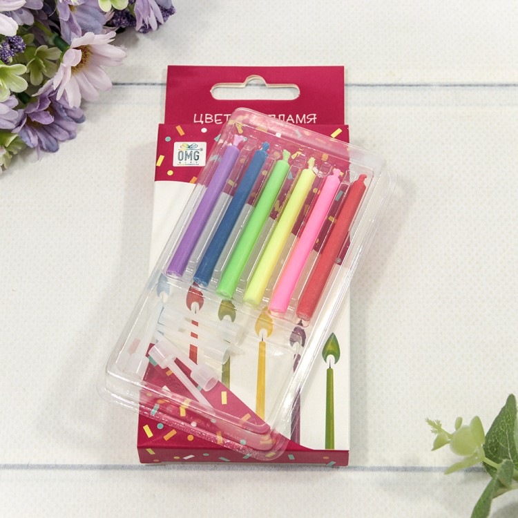 20010-17 Свечи для торта набор (6 шт.) 5,5см с цветным пламенем 1/12 1/120