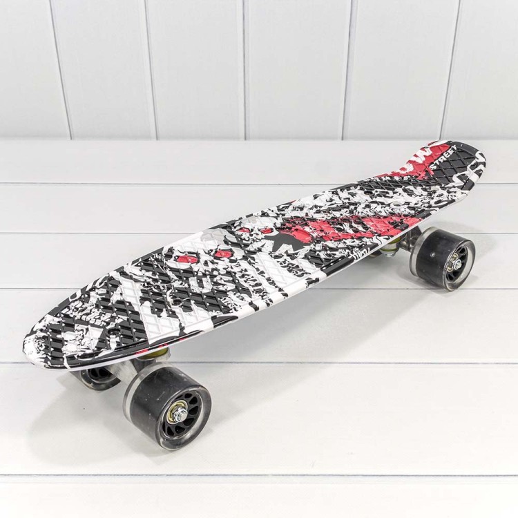 0001010-100 Скейтборд из пластика 56*14,5 со светящимися колесами с принтом (ассортимент) 1/8