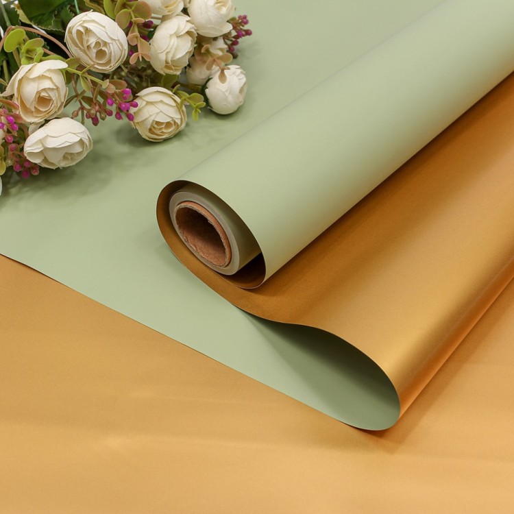 001311/14 Плёнка 0,58*10м матовая двухсторонняя 60мкм Золотой/Бледно-зелёный 1/30