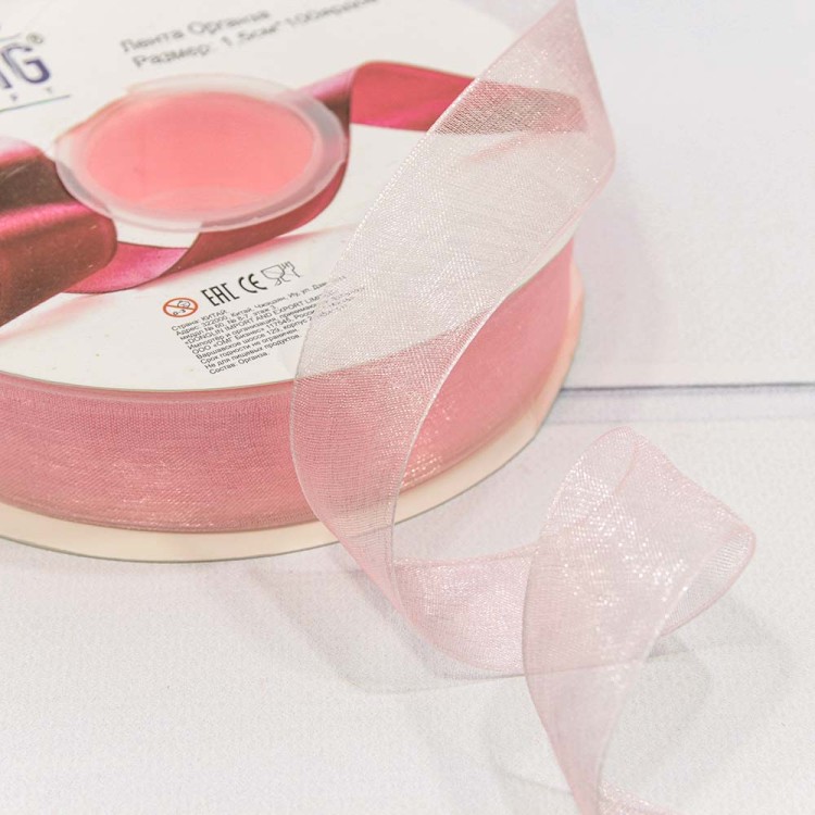 559-15/1043 Лента Органза 1,5см*100ярд Светло-розовый 1/13 1/52